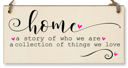 The Plum Penguin Handmade Wooden Hanging Wall Plaque Home a Story of Who We Are Things We Love Decorative Sentimental Sign Family