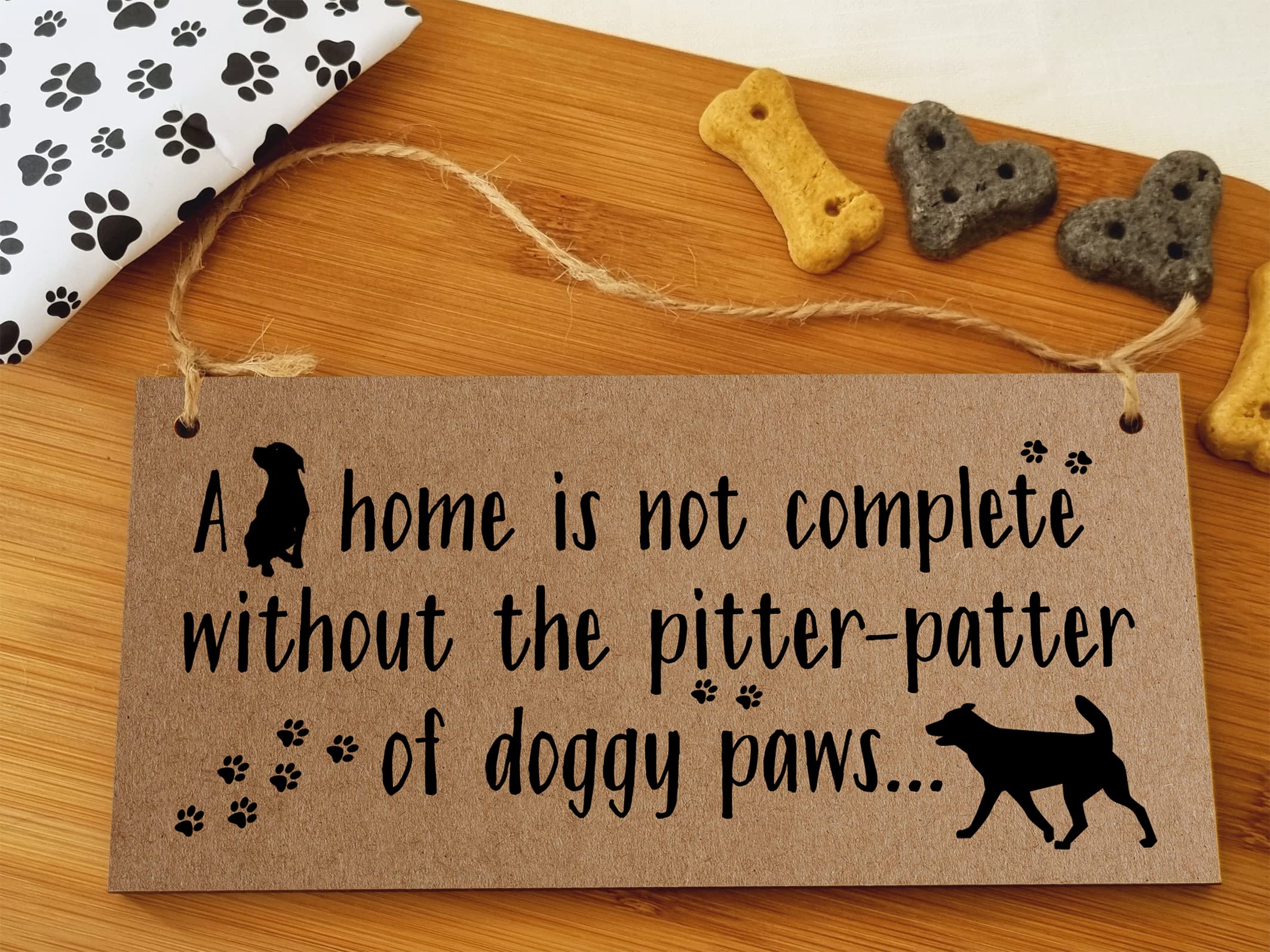 The Plum Penguin Handmade Wooden Hanging Wall Plaque Home is Not Complete Without Doggy Paws Funny Sign Pet Lover Dog Mum Dad