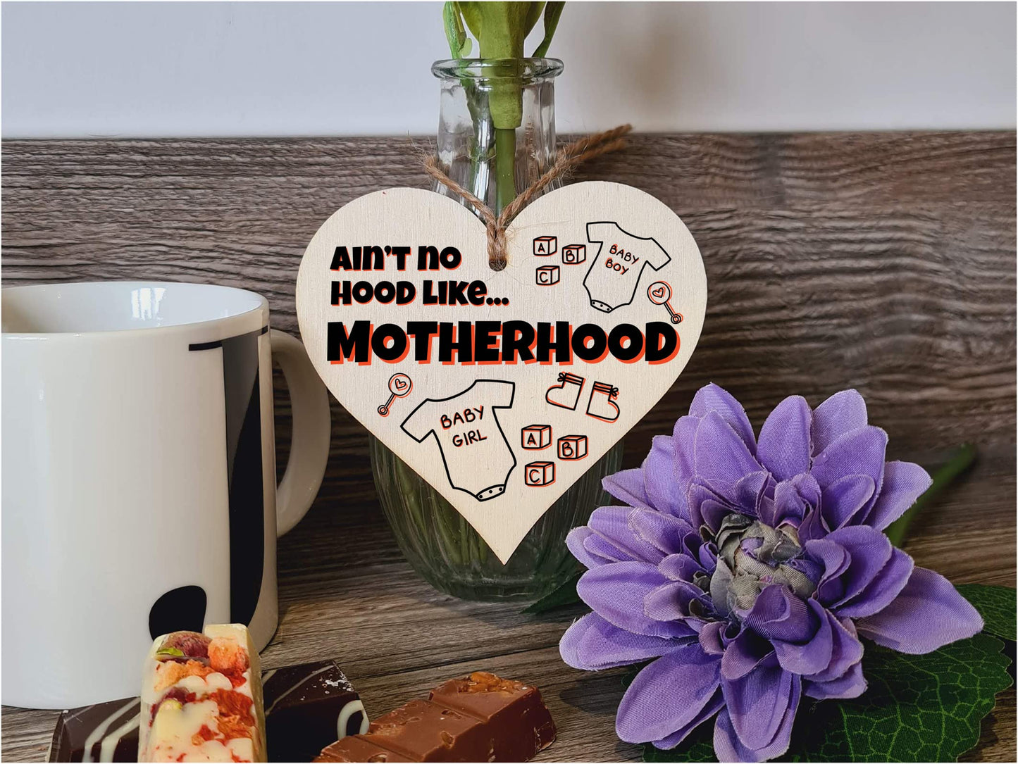 Handmade Wooden Hanging Heart Plaque Gift for Mum Funny Gift about Motherhood