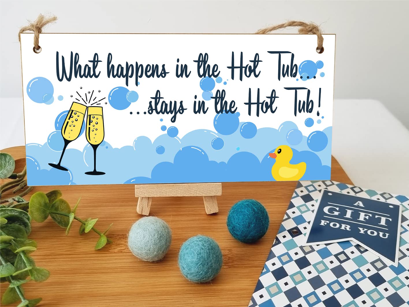 Handmade Wooden Hanging Wall Plaque What Happens in the Hot Tub Funny Novelty Sign Booze and Bubbles