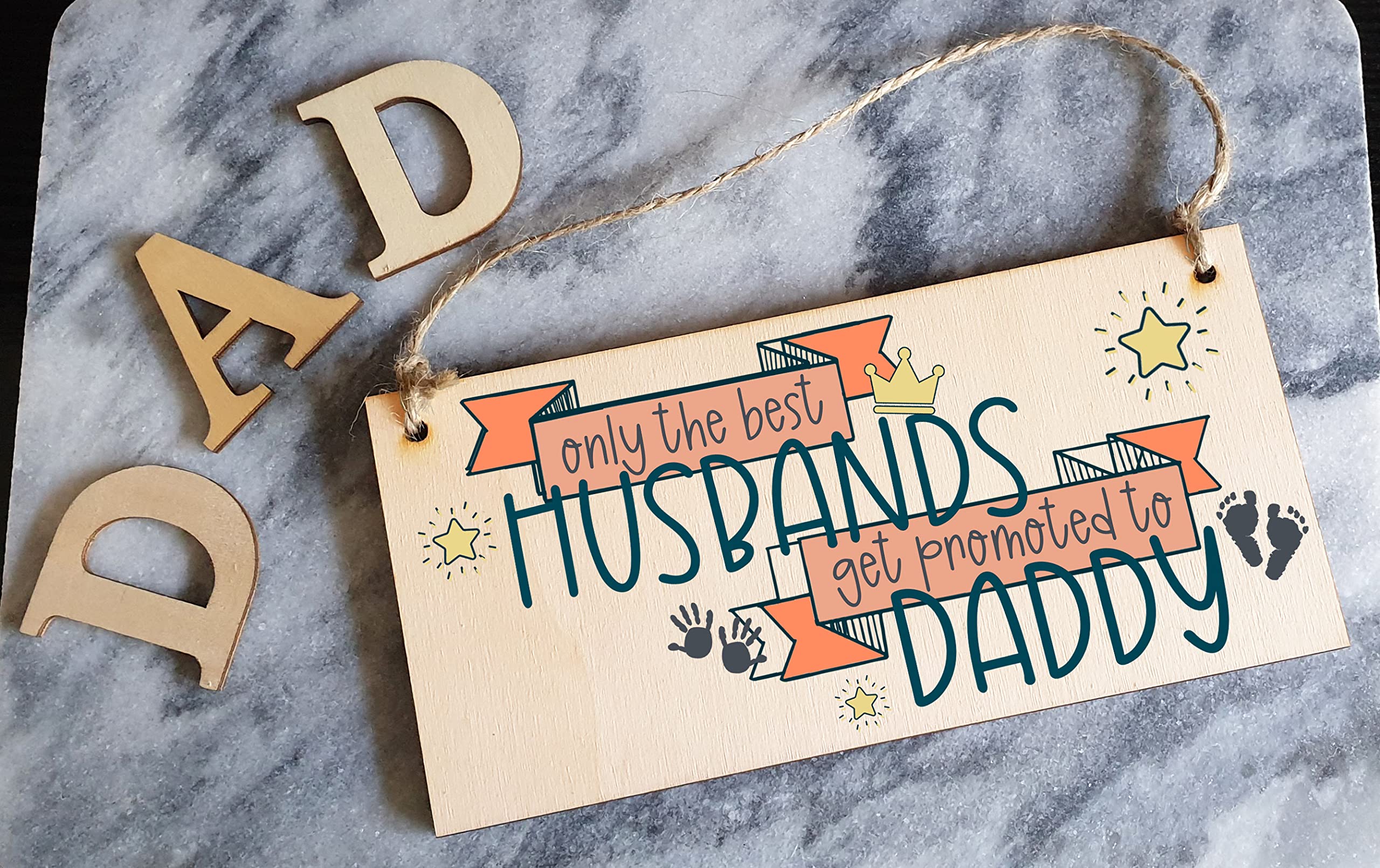 The Plum Penguin Handmade Wooden Hanging Wall Plaque Best Husbands Promoted to Daddy Sentimental Gift from Bump 1st Father's Day