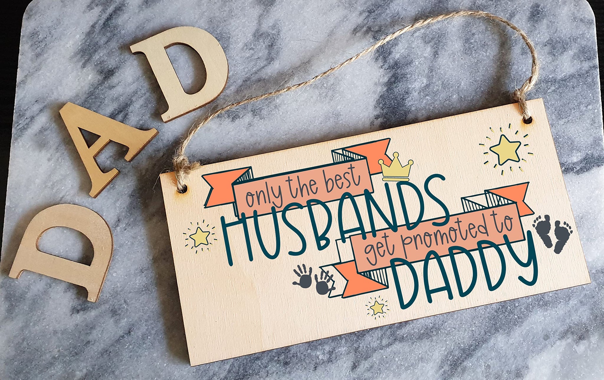 The Plum Penguin Handmade Wooden Hanging Wall Plaque Best Husbands Promoted to Daddy Sentimental Gift from Bump 1st Father's Day