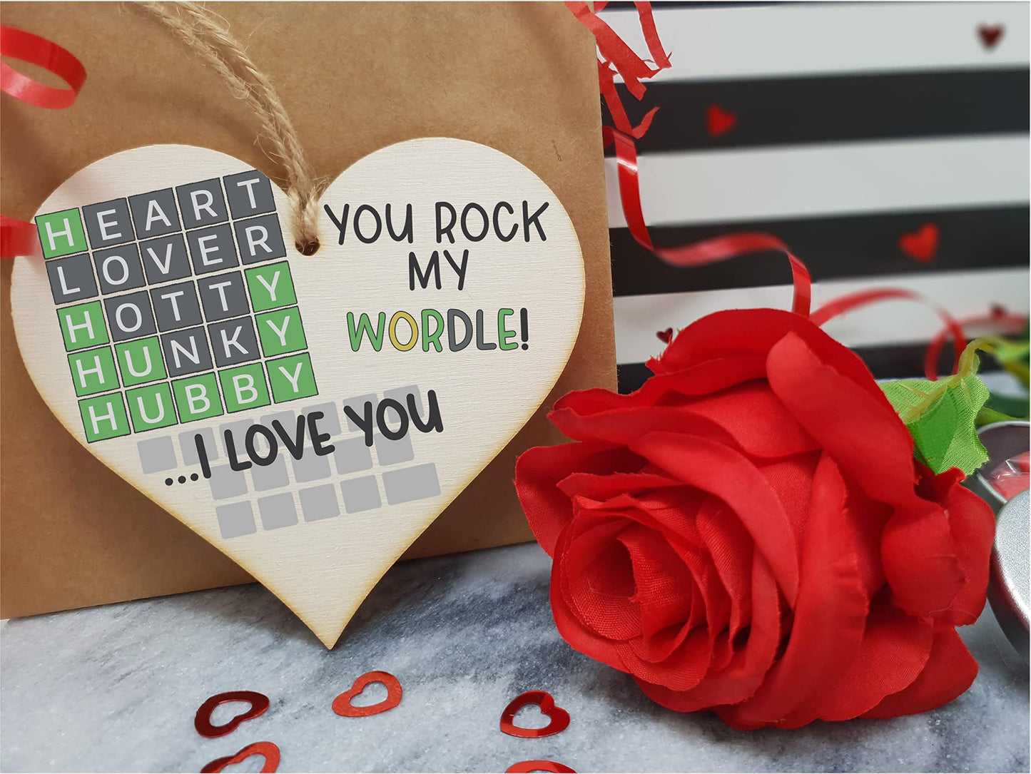 The Plum Penguin Handmade Wooden Hanging Heart Plaque Gift You Rock My World Wordle Love You Funny Hubby Husband Words