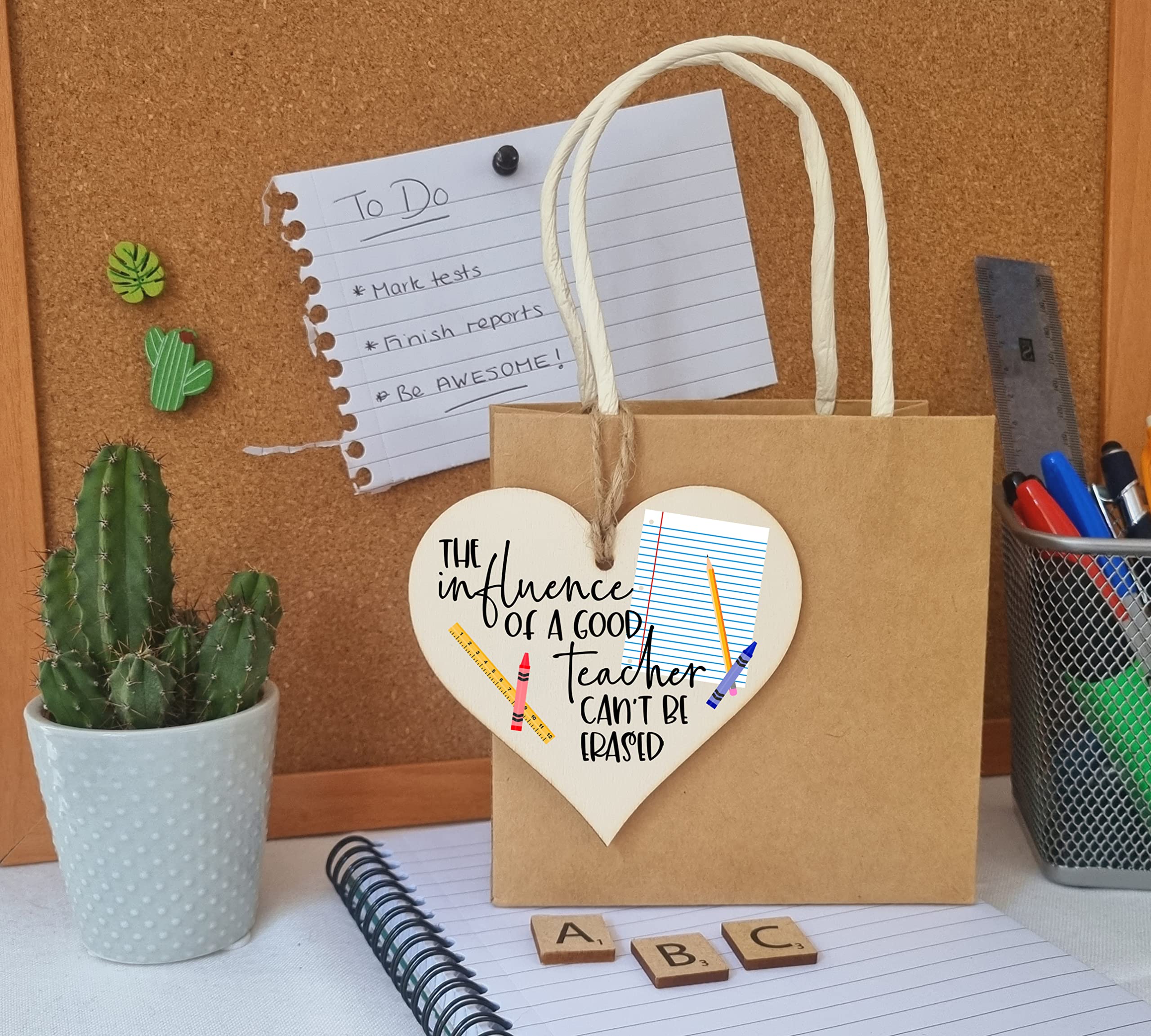 The Plum Penguin Influence Great Teacher Never Erased Handmade Wooden Hanging Wall Plaque Gift Teacher Teaching Assistant End of Term