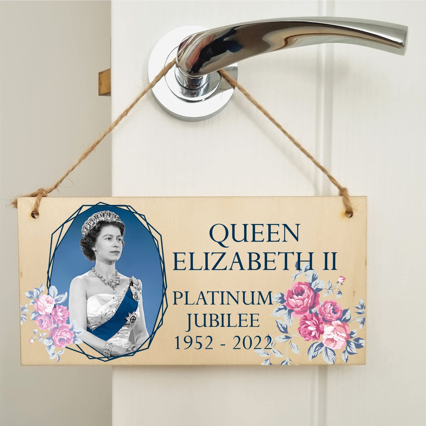 The Plum Penguin Handmade Wooden Hanging Wall Plaque Celebrate 70 Years Queen's Platinum Jubilee 2022 Coronation Decorative Memorabilia Street Party