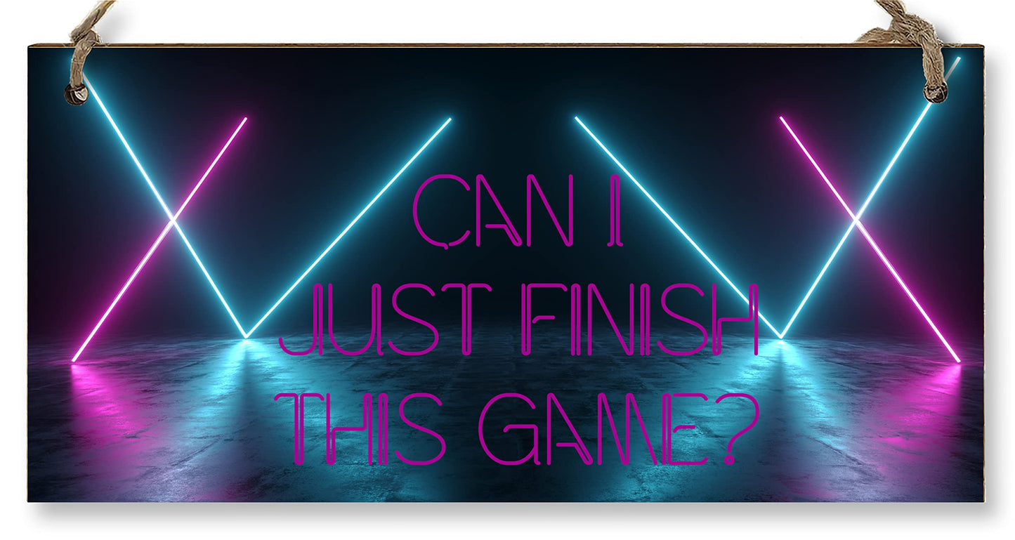 The Plum Penguin Handmade Wooden Hanging Wall Plaque Just Finish This Game Novelty Gift Gamers Computer Game Fans Man Cave Sign