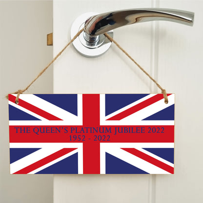 The Plum Penguin Handmade Wooden Hanging Wall Plaque Celebrate 70 Years Queen's Platinum Jubilee 2022 Union Jack Decorative Memorabilia Street Party