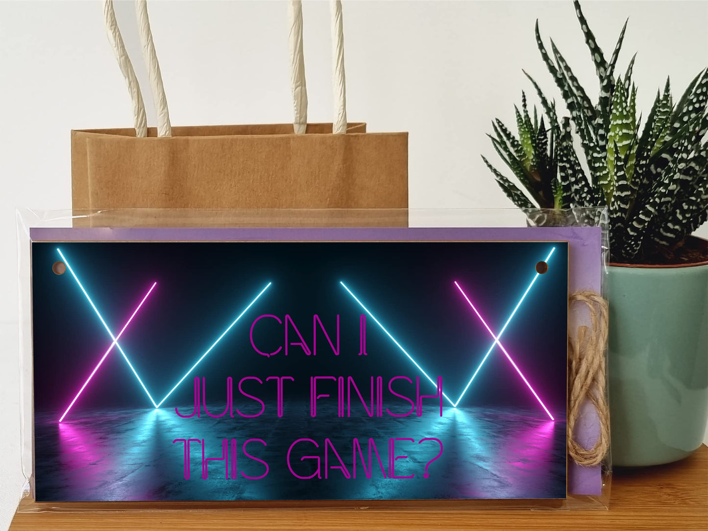 The Plum Penguin Handmade Wooden Hanging Wall Plaque Just Finish This Game Novelty Gift Gamers Computer Game Fans Man Cave Sign