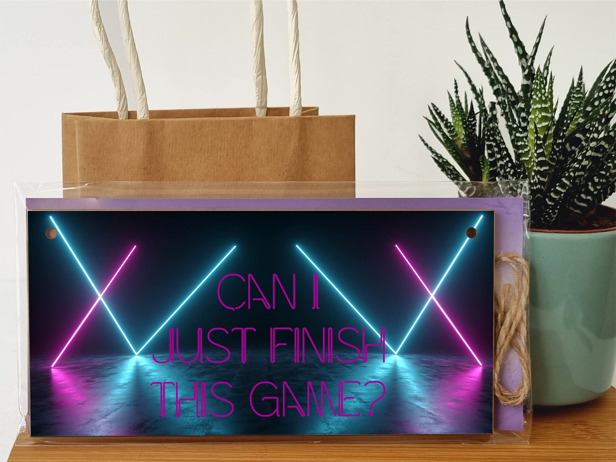 The Plum Penguin Handmade Wooden Hanging Wall Plaque Just Finish This Game Novelty Gift Gamers Computer Game Fans Man Cave Sign