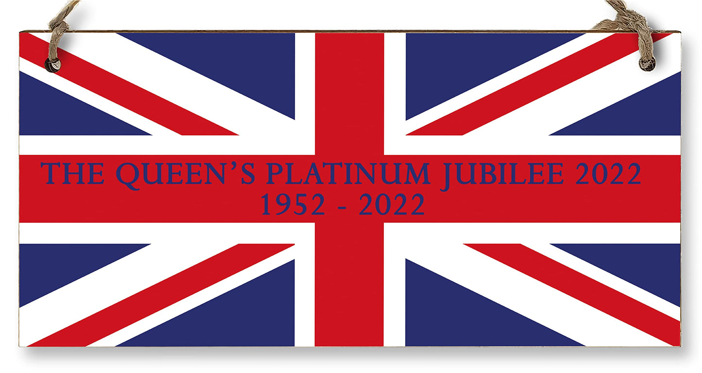 The Plum Penguin Handmade Wooden Hanging Wall Plaque Celebrate 70 Years Queen's Platinum Jubilee 2022 Union Jack Decorative Memorabilia Street Party