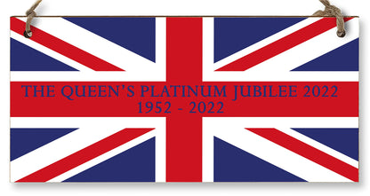 The Plum Penguin Handmade Wooden Hanging Wall Plaque Celebrate 70 Years Queen's Platinum Jubilee 2022 Union Jack Decorative Memorabilia Street Party