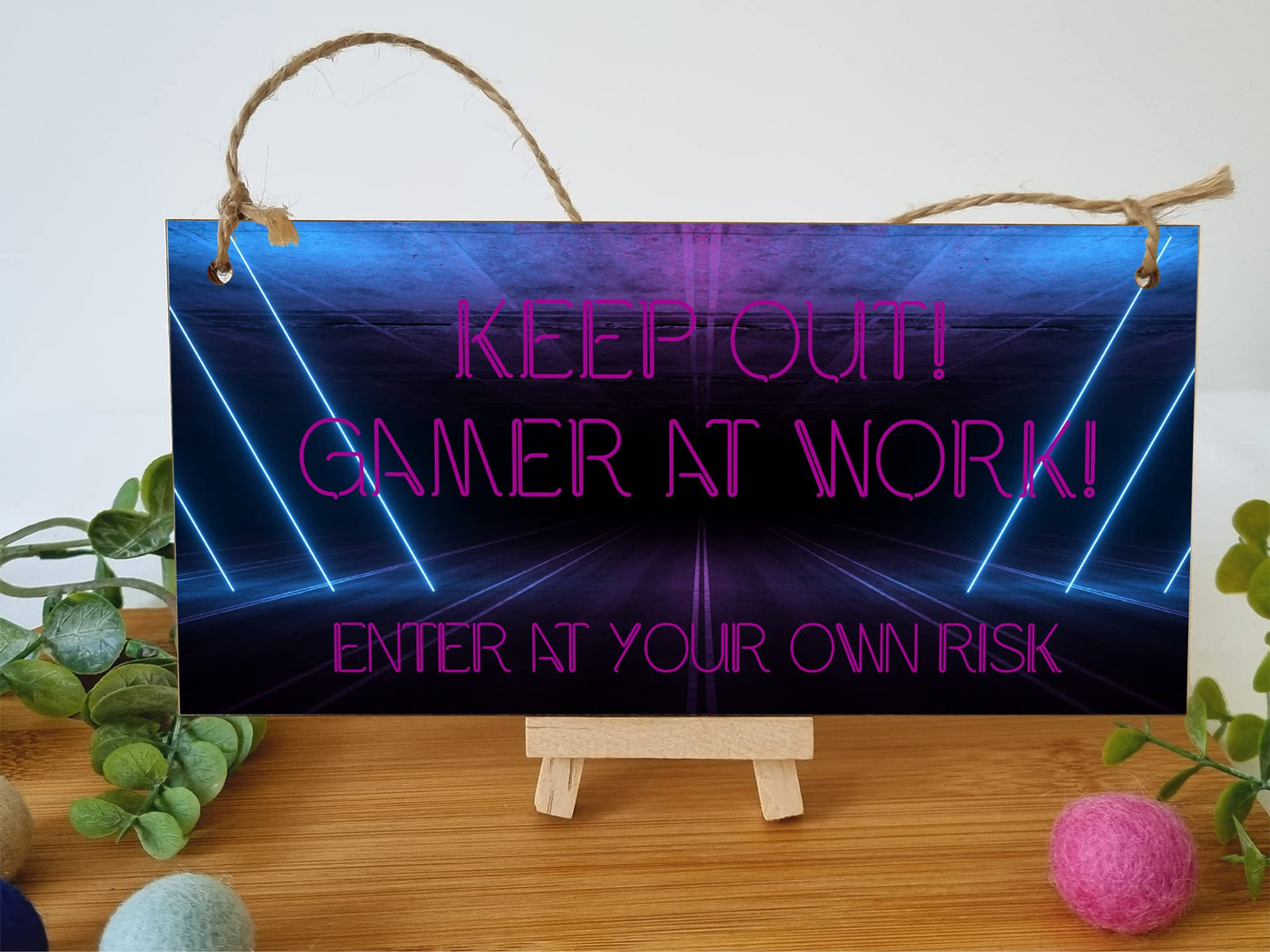 The Plum Penguin Handmade Wooden Hanging Wall Plaque Keep Out Gamer at Work Novelty Gift Gamers Computer Game Fans Man Cave Sign