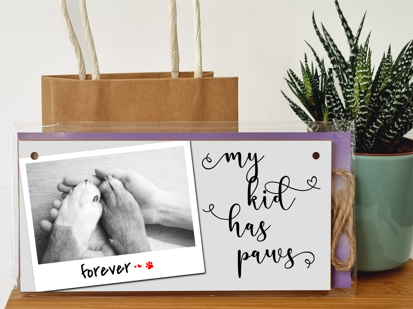 The Plum Penguin Handmade Wooden Hanging Wall Plaque My Kid Has Paws Funny Cute Sentimental Sign Pet Lover Cat Dog Mum Dad