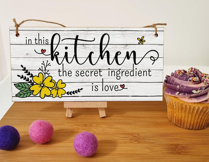 In the Kitchen Secret Ingredient Love Decorative Rustic Handmade Wooden Plaque Home Décor Family Hanging Sign Gift