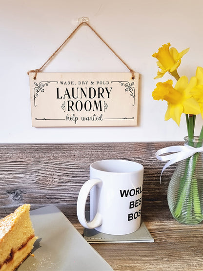 The Plum Penguin Handmade Wooden Hanging Wall Plaque wash.dry.fold Laundry Room Help Wanted Funny Decorative Sign Gift for Mum