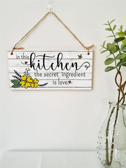 In the Kitchen Secret Ingredient Love Decorative Rustic Handmade Wooden Plaque Home Décor Family Hanging Sign Gift