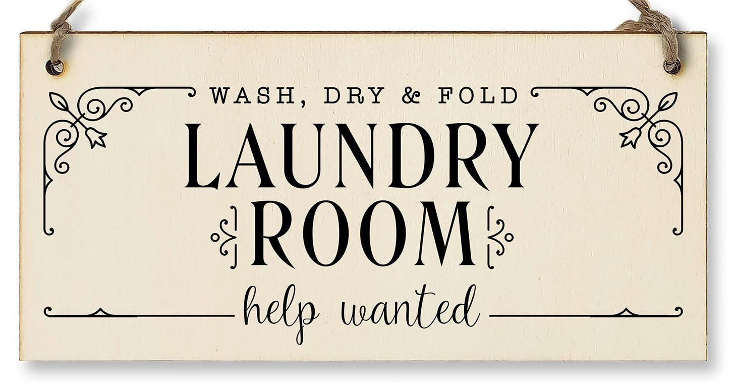 The Plum Penguin Handmade Wooden Hanging Wall Plaque wash.dry.fold Laundry Room Help Wanted Funny Decorative Sign Gift for Mum