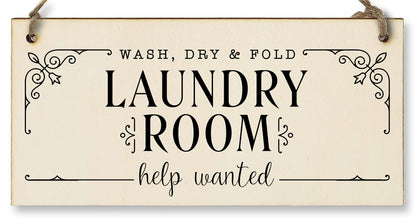 The Plum Penguin Handmade Wooden Hanging Wall Plaque wash.dry.fold Laundry Room Help Wanted Funny Decorative Sign Gift for Mum