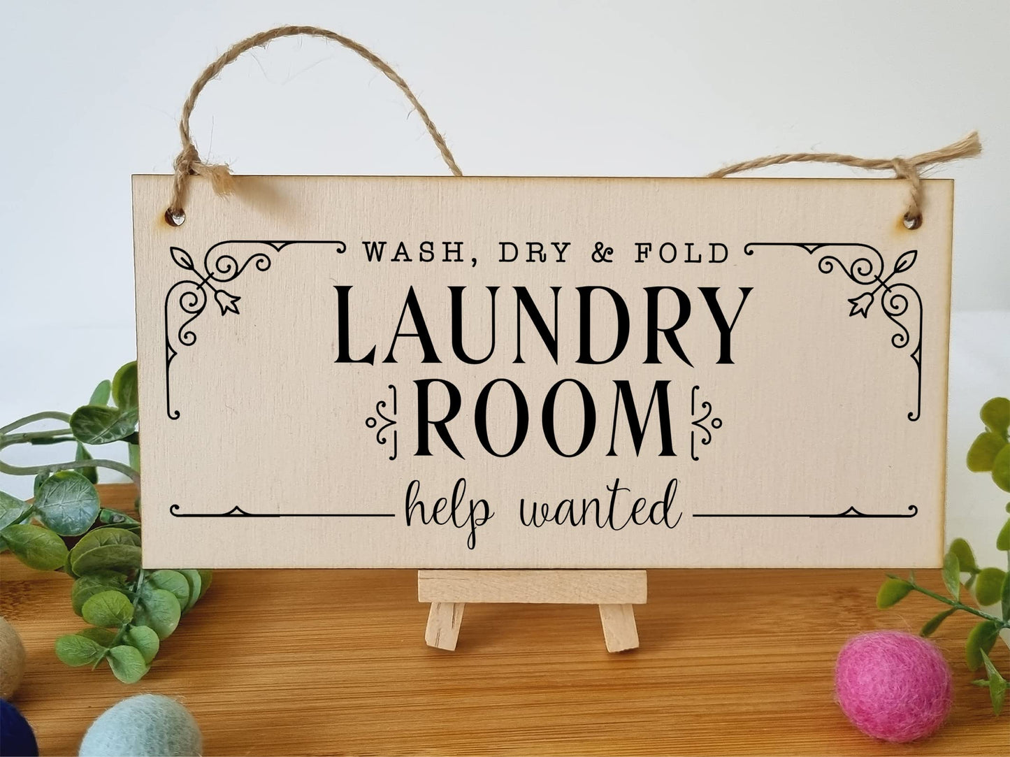 The Plum Penguin Handmade Wooden Hanging Wall Plaque wash.dry.fold Laundry Room Help Wanted Funny Decorative Sign Gift for Mum