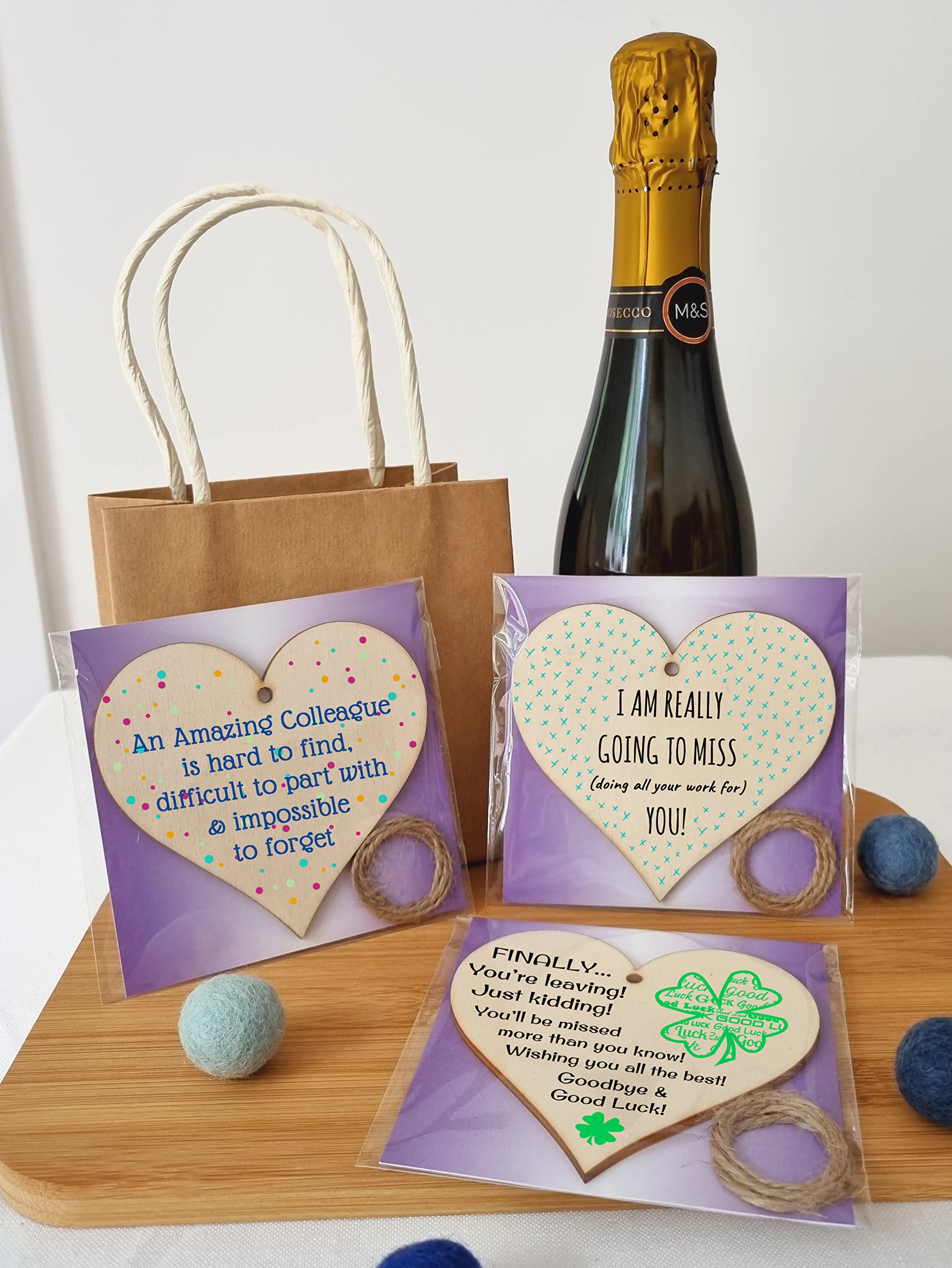 The Plum Penguin Set of 3 Hanging Decorations Wooden Hearts Leaving Card Gift Office | Amazing Colleague Impossible to Forget | Finally Leaving