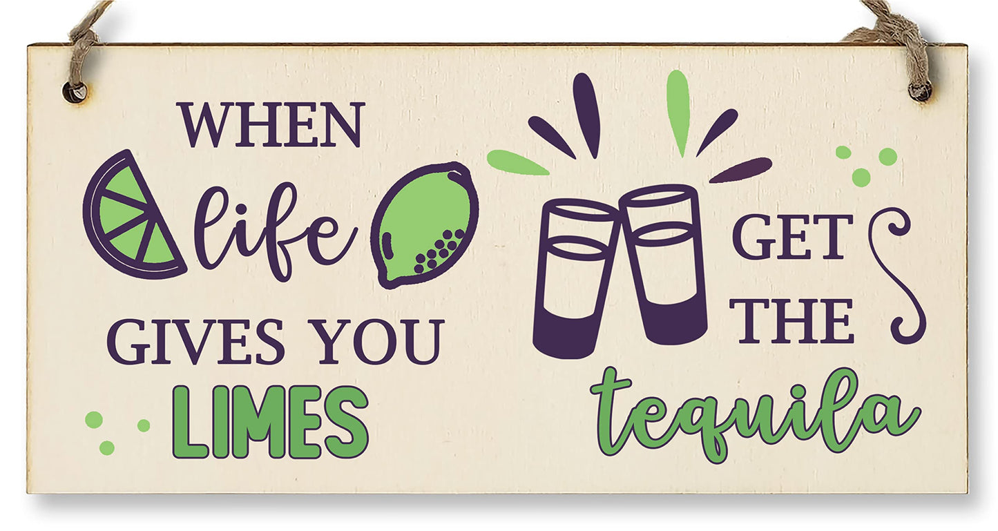 The Plum Penguin Handmade Wooden Hanging Wall Plaque When Life Gives You Limes Tequila Funny Novelty Alcohol Sign Home Bar