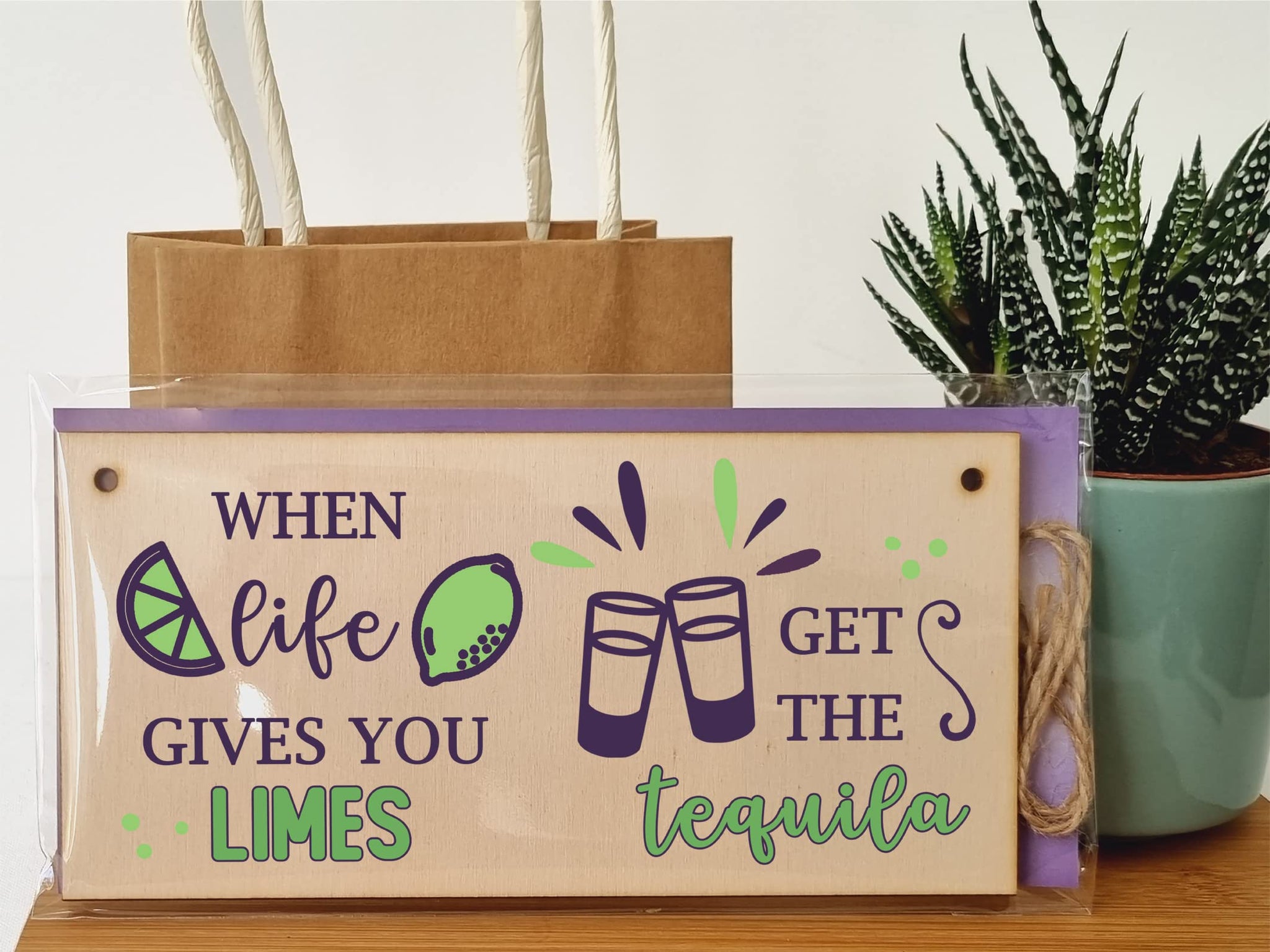 The Plum Penguin Handmade Wooden Hanging Wall Plaque When Life Gives You Limes Tequila Funny Novelty Alcohol Sign Home Bar