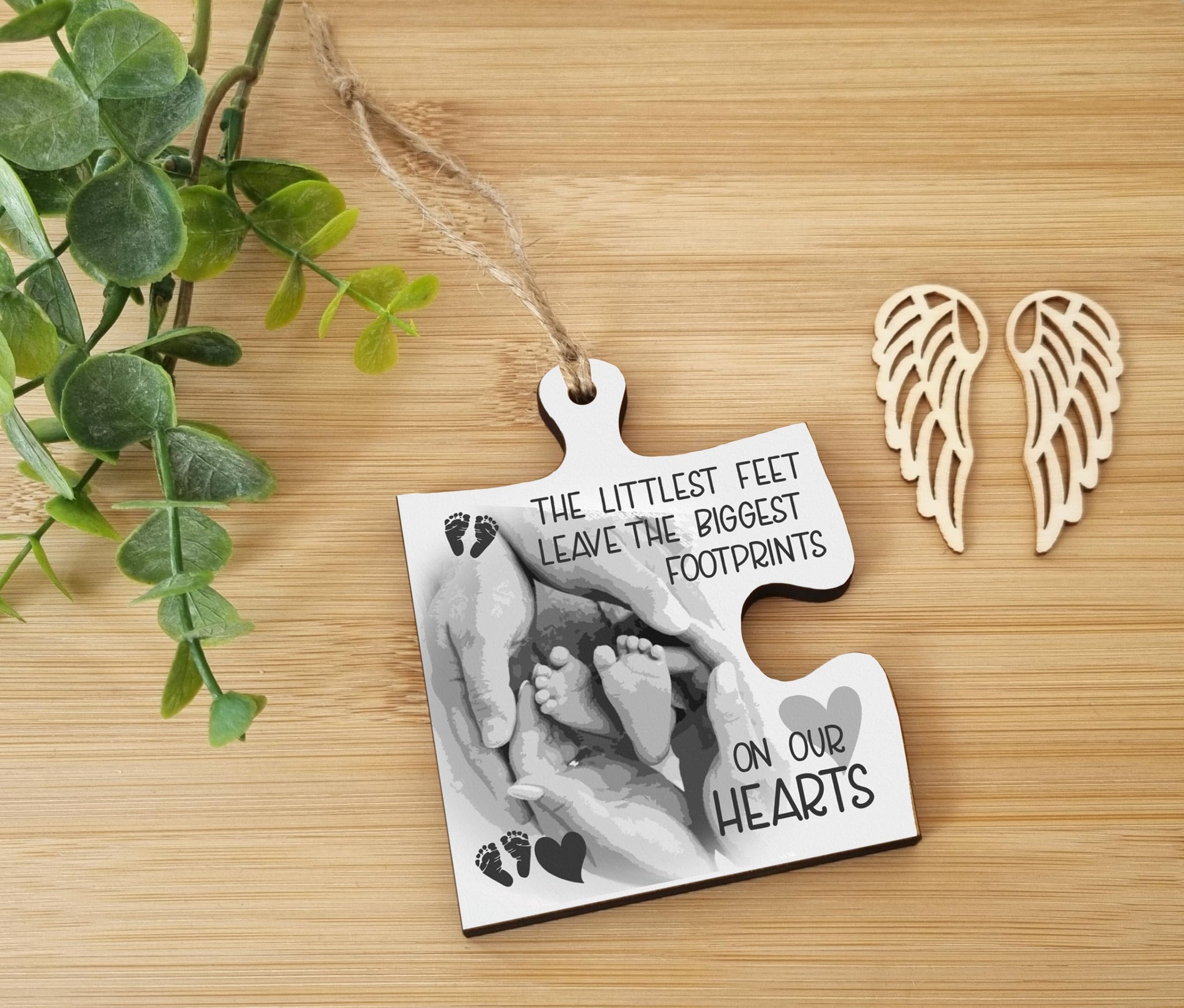 The Plum Penguin Hanging Jigsaw Puzzle Piece Little Feet Big Footprints Hearts Baby Loss Remembrance Sign Ornament