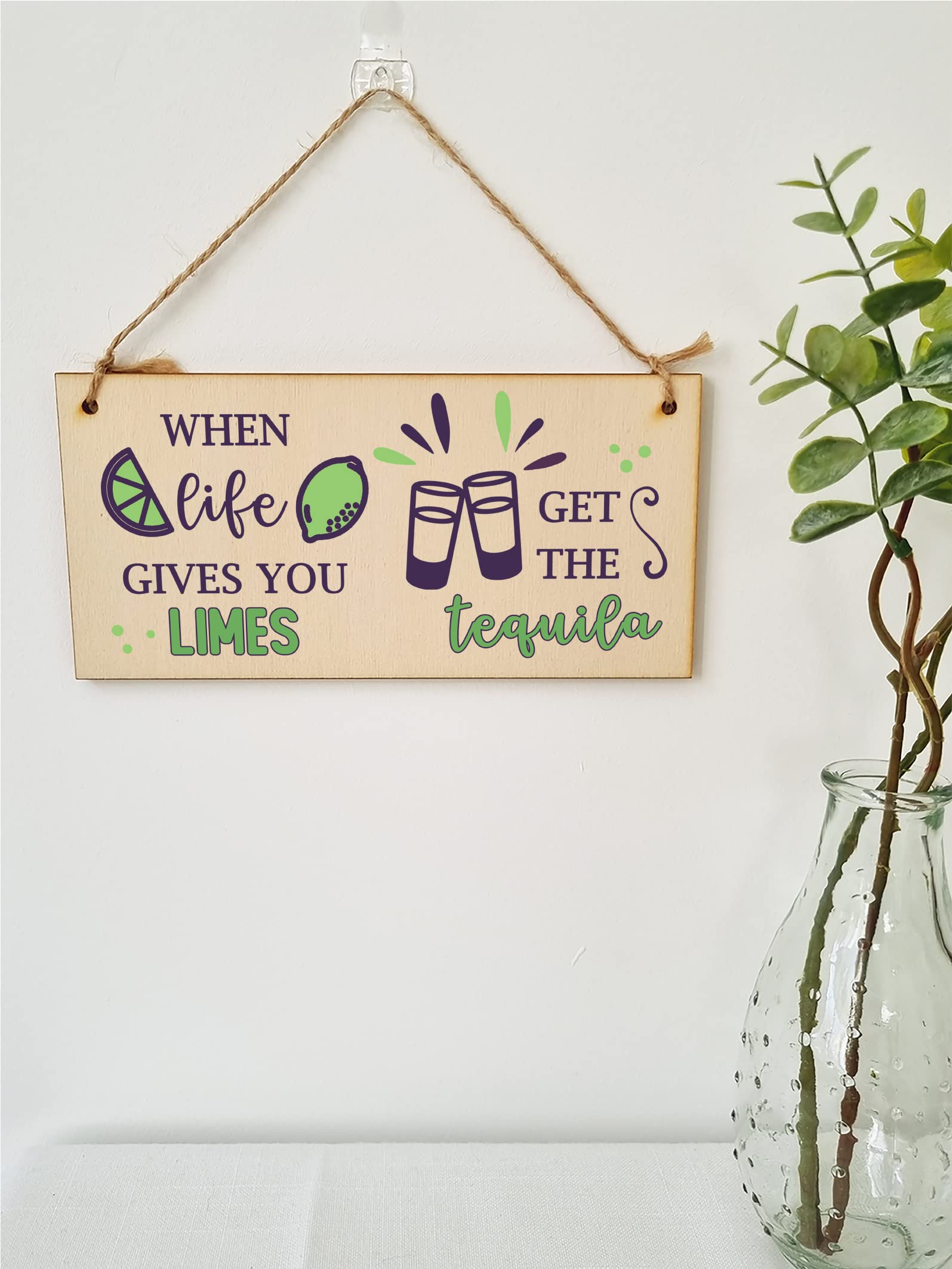 The Plum Penguin Handmade Wooden Hanging Wall Plaque When Life Gives You Limes Tequila Funny Novelty Alcohol Sign Home Bar