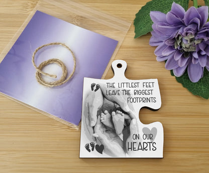 The Plum Penguin Hanging Jigsaw Puzzle Piece Little Feet Big Footprints Hearts Baby Loss Remembrance Sign Ornament