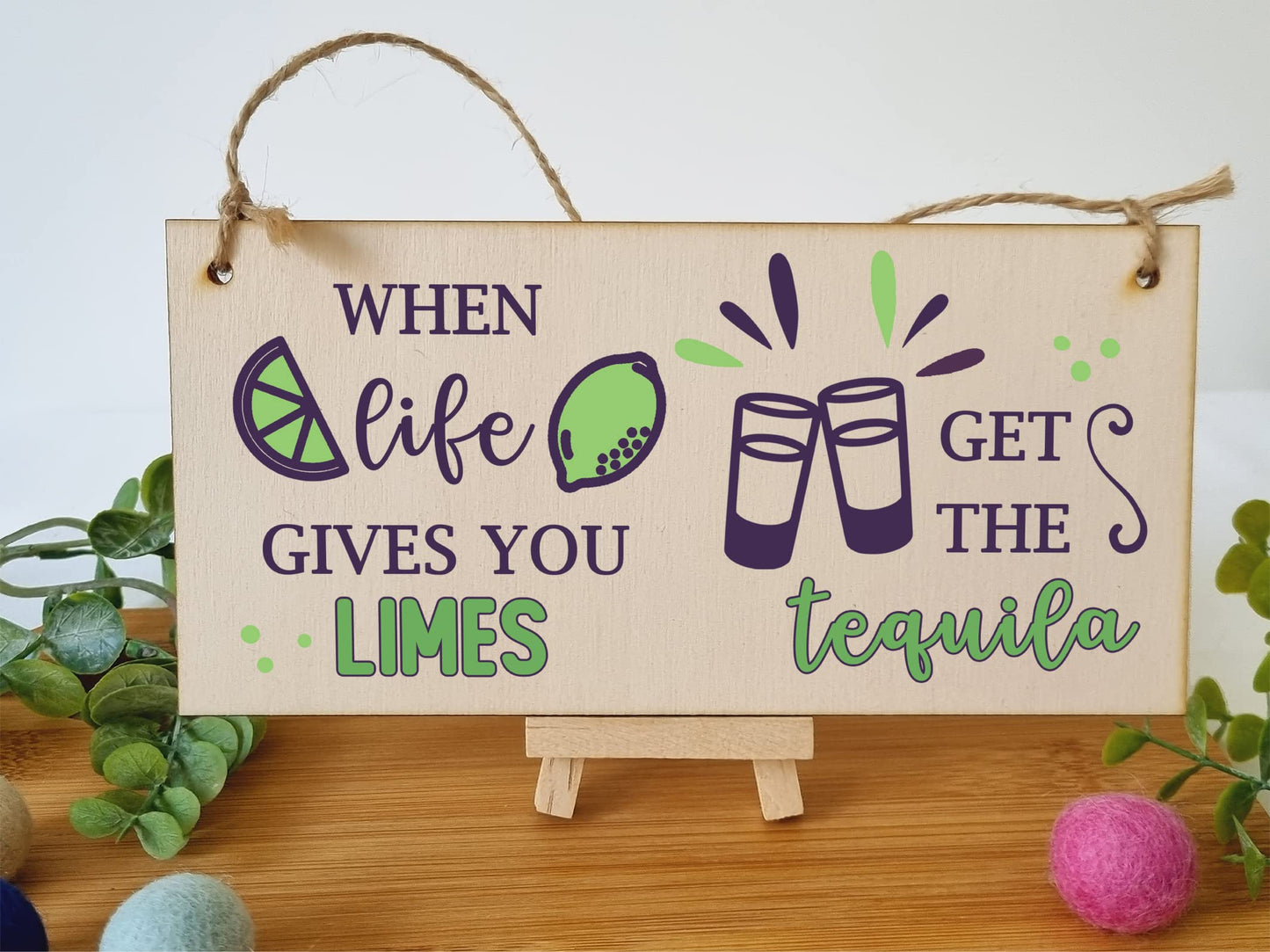 The Plum Penguin Handmade Wooden Hanging Wall Plaque When Life Gives You Limes Tequila Funny Novelty Alcohol Sign Home Bar