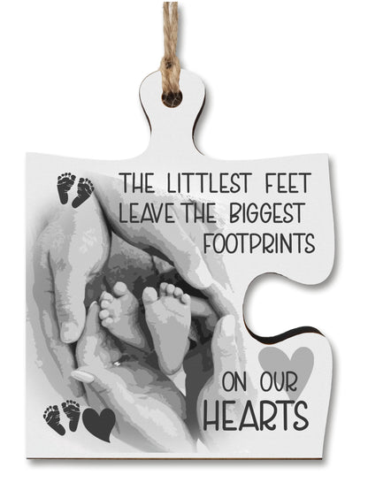 The Plum Penguin Hanging Jigsaw Puzzle Piece Little Feet Big Footprints Hearts Baby Loss Remembrance Sign Ornament
