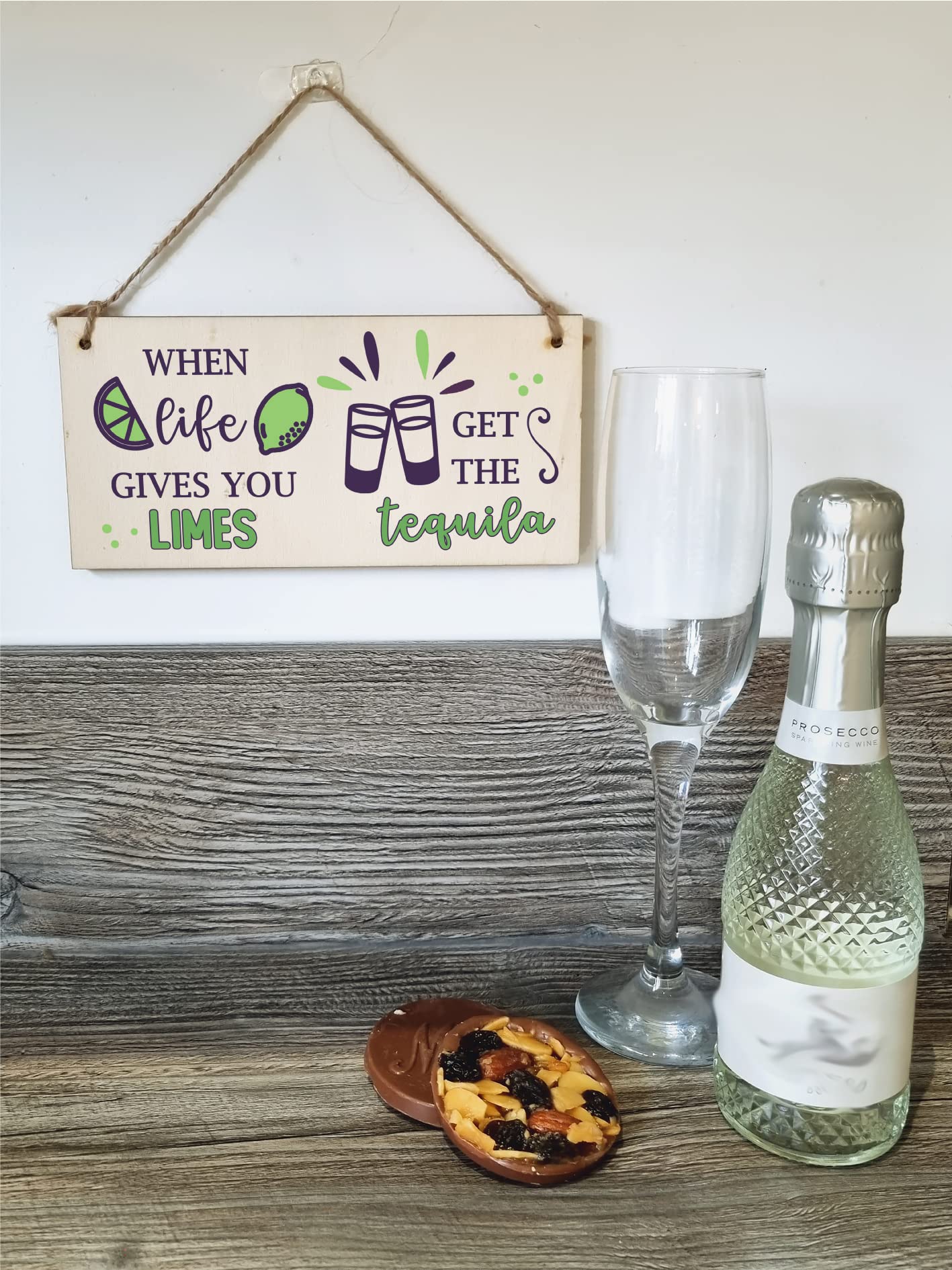 The Plum Penguin Handmade Wooden Hanging Wall Plaque When Life Gives You Limes Tequila Funny Novelty Alcohol Sign Home Bar