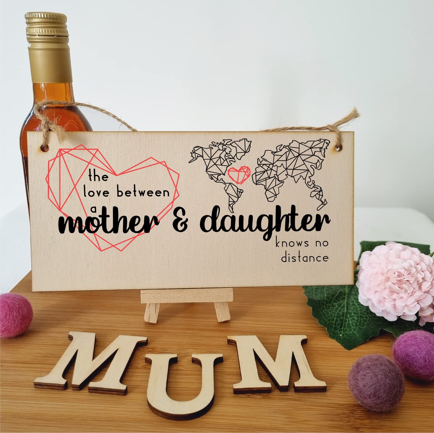 The Plum Penguin Handmade Wooden Hanging Wall Plaque Love Between Mother and Daughter Knows No Distance Mum Gift Sign Mother's Days