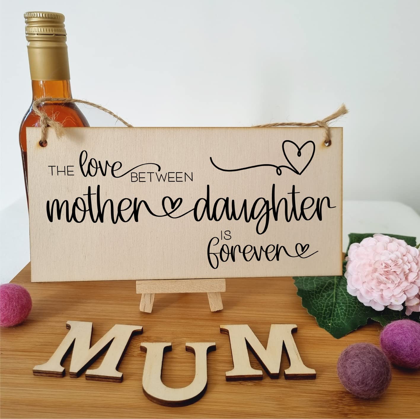 The Plum Penguin Handmade Wooden Hanging Wall Plaque Love Between Mother and Daughter is Forever Mum Gift Sign Mother's Days