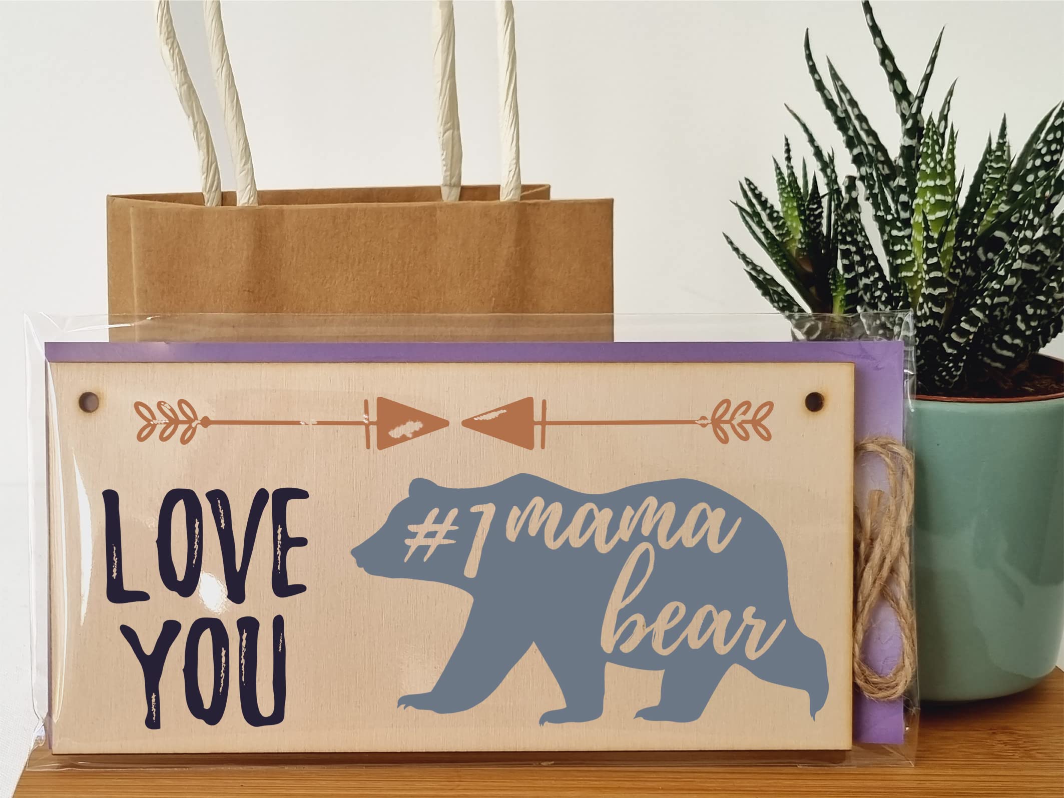 The Plum Penguin Handmade Wooden Hanging Wall Plaque Love You #1 Mama Bear Boho Style Gift Sign Mother's Day