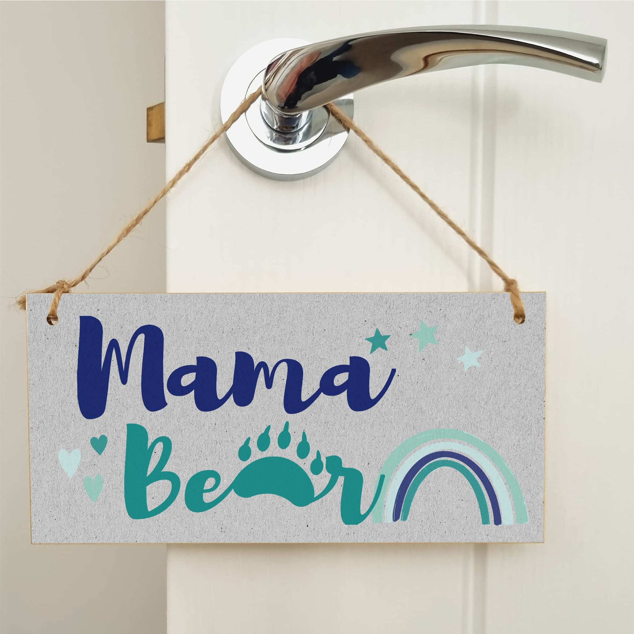 The Plum Penguin Handmade Wooden Hanging Wall Plaque Mama Bear Fun Boho Chic Gift Sign for Mum Mother's Day