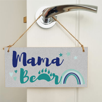 The Plum Penguin Handmade Wooden Hanging Wall Plaque Mama Bear Fun Boho Chic Gift Sign for Mum Mother's Day