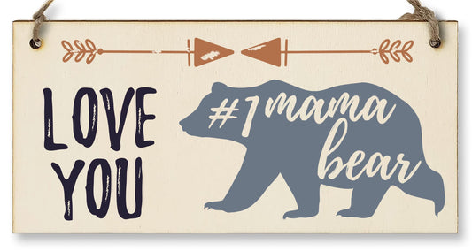 The Plum Penguin Handmade Wooden Hanging Wall Plaque Love You #1 Mama Bear Boho Style Gift Sign Mother's Day
