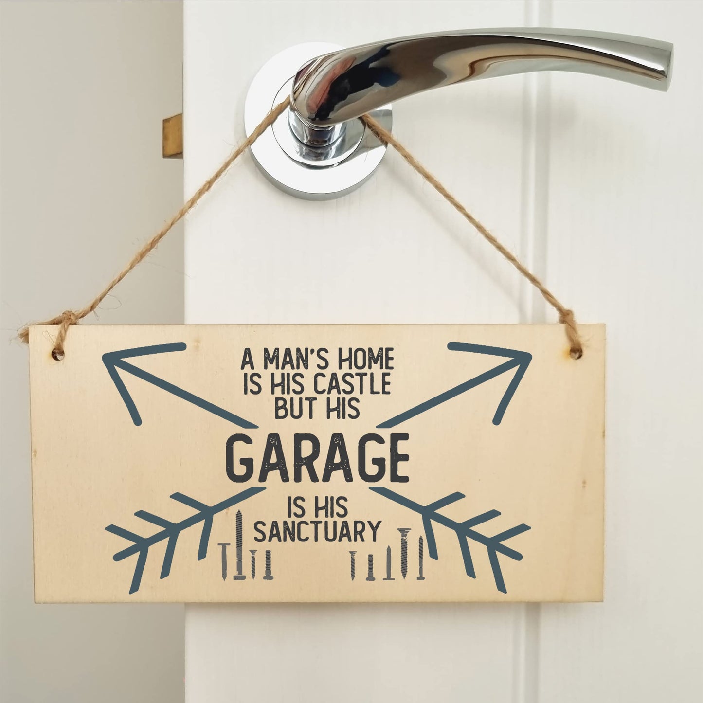 The Plum Penguin Handmade Wooden Hanging Wall Plaque A Man's Home Castle Shed Sanctuary Novelty Man Cave Sign