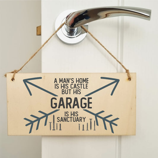 The Plum Penguin Handmade Wooden Hanging Wall Plaque A Man's Home Castle Shed Sanctuary Novelty Man Cave Sign