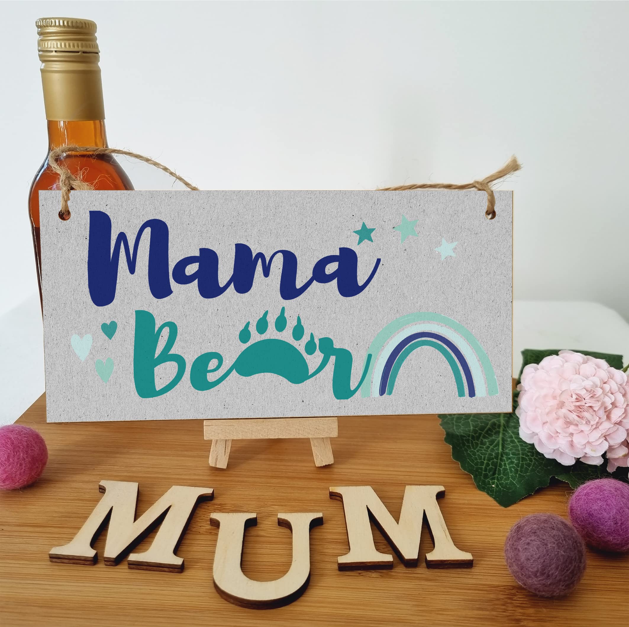 The Plum Penguin Handmade Wooden Hanging Wall Plaque Mama Bear Fun Boho Chic Gift Sign for Mum Mother's Day