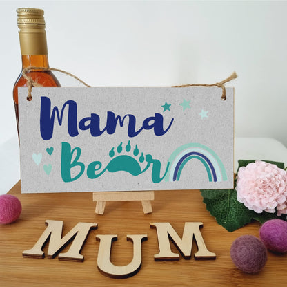 The Plum Penguin Handmade Wooden Hanging Wall Plaque Mama Bear Fun Boho Chic Gift Sign for Mum Mother's Day