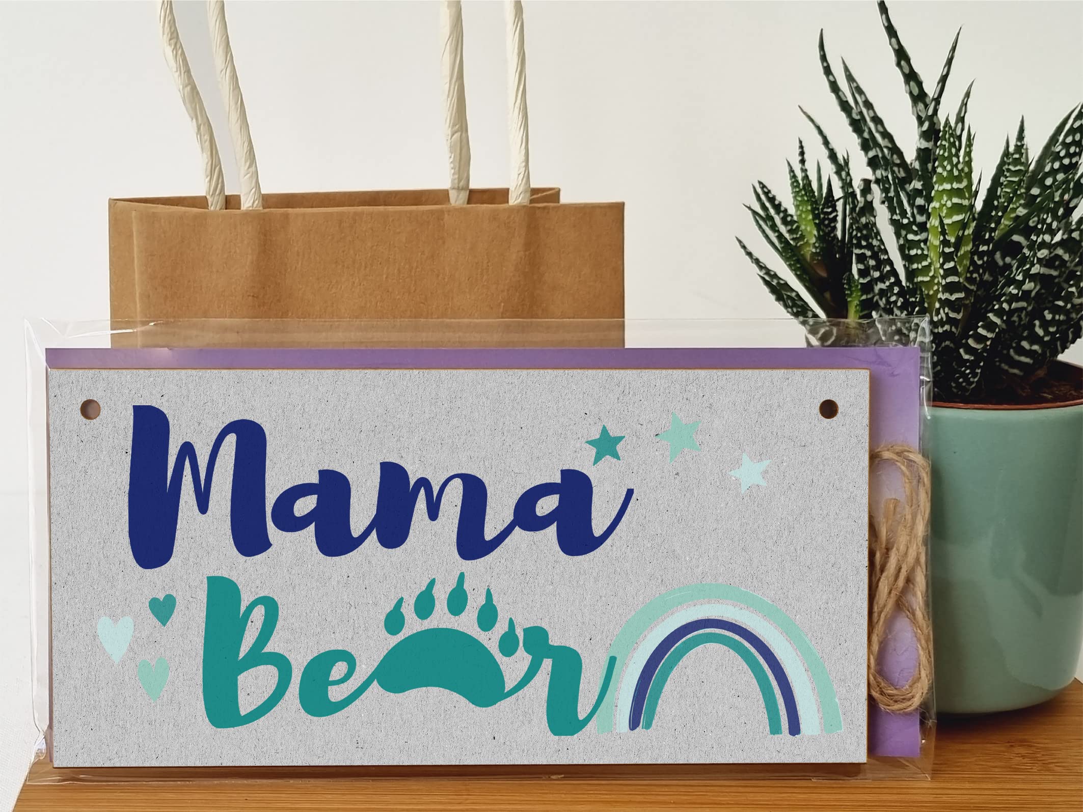 The Plum Penguin Handmade Wooden Hanging Wall Plaque Mama Bear Fun Boho Chic Gift Sign for Mum Mother's Day