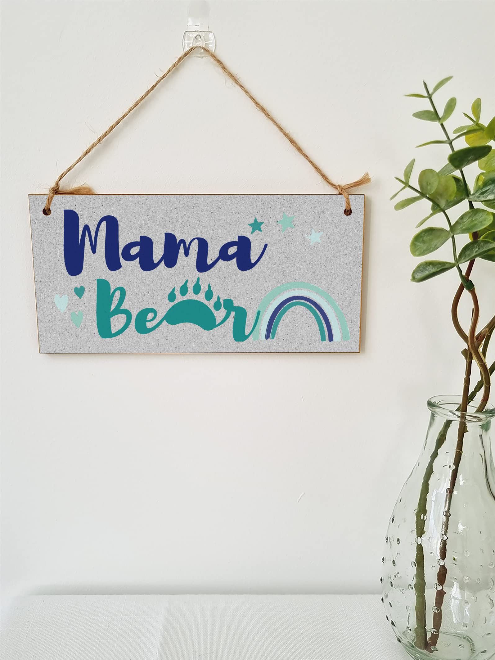 The Plum Penguin Handmade Wooden Hanging Wall Plaque Mama Bear Fun Boho Chic Gift Sign for Mum Mother's Day