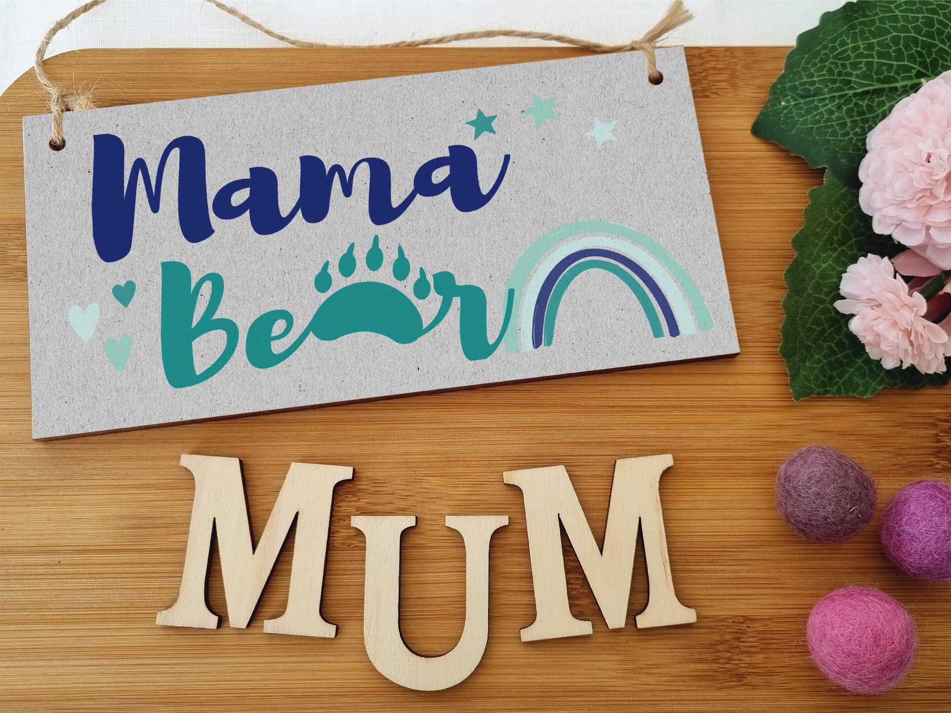 The Plum Penguin Handmade Wooden Hanging Wall Plaque Mama Bear Fun Boho Chic Gift Sign for Mum Mother's Day