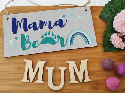 The Plum Penguin Handmade Wooden Hanging Wall Plaque Mama Bear Fun Boho Chic Gift Sign for Mum Mother's Day
