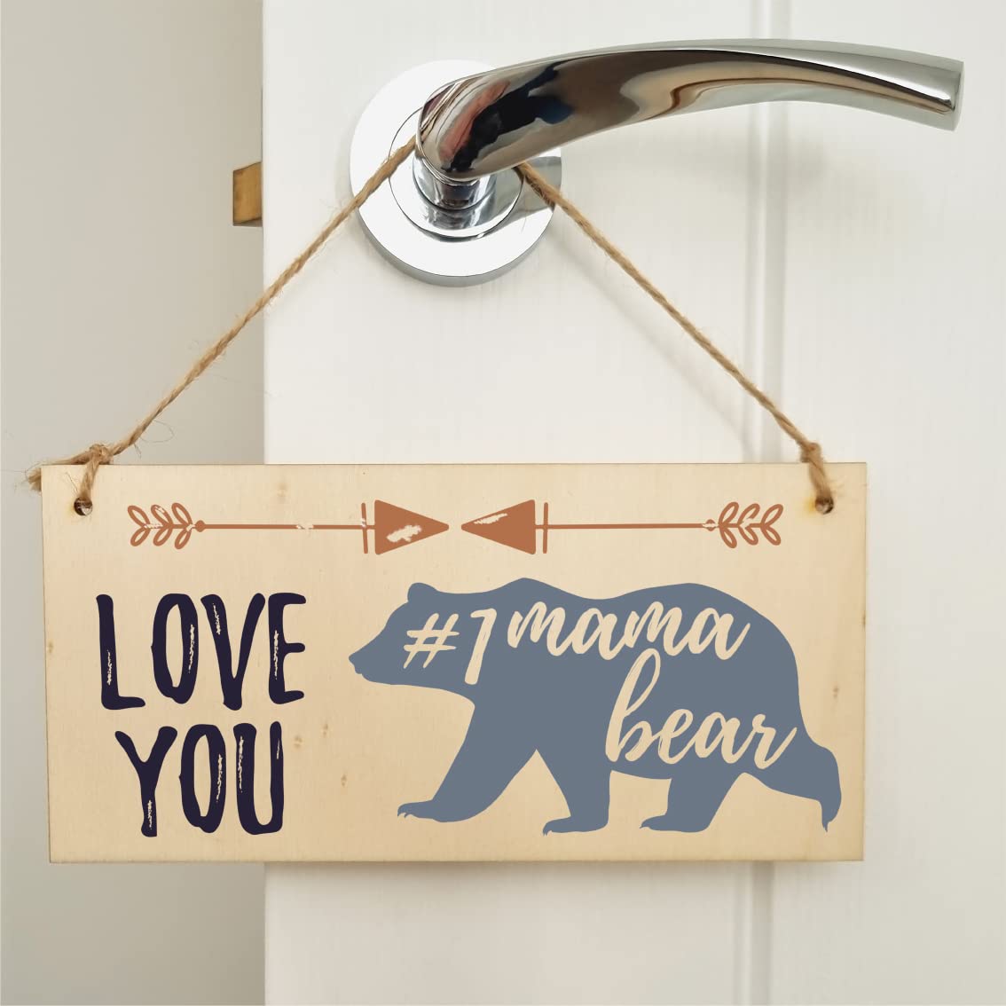The Plum Penguin Handmade Wooden Hanging Wall Plaque Love You #1 Mama Bear Boho Style Gift Sign Mother's Day