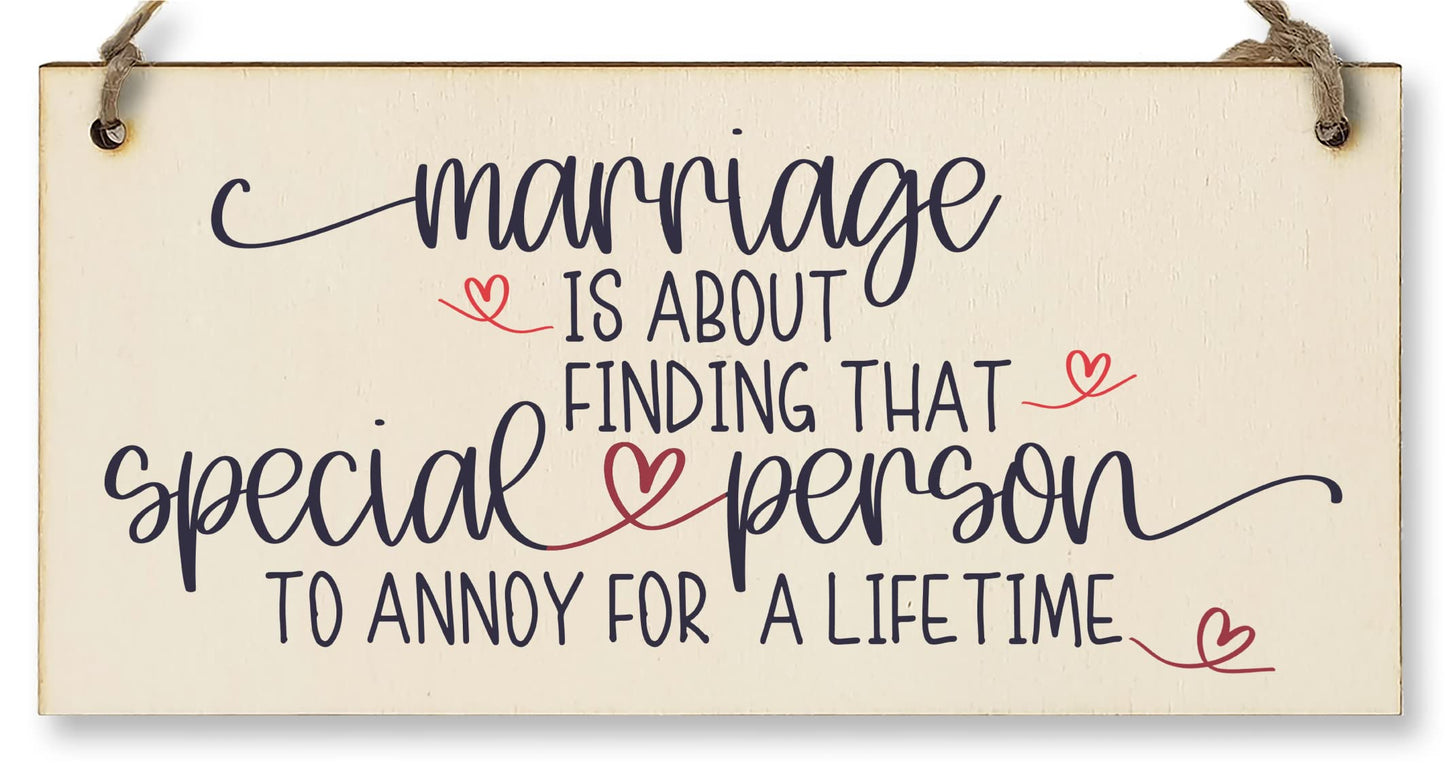 The Plum Penguin Handmade Wooden Hanging Wall Plaque Happy Marriage Special Person Annoy Lifetime Decorative Sign Wedding Gift