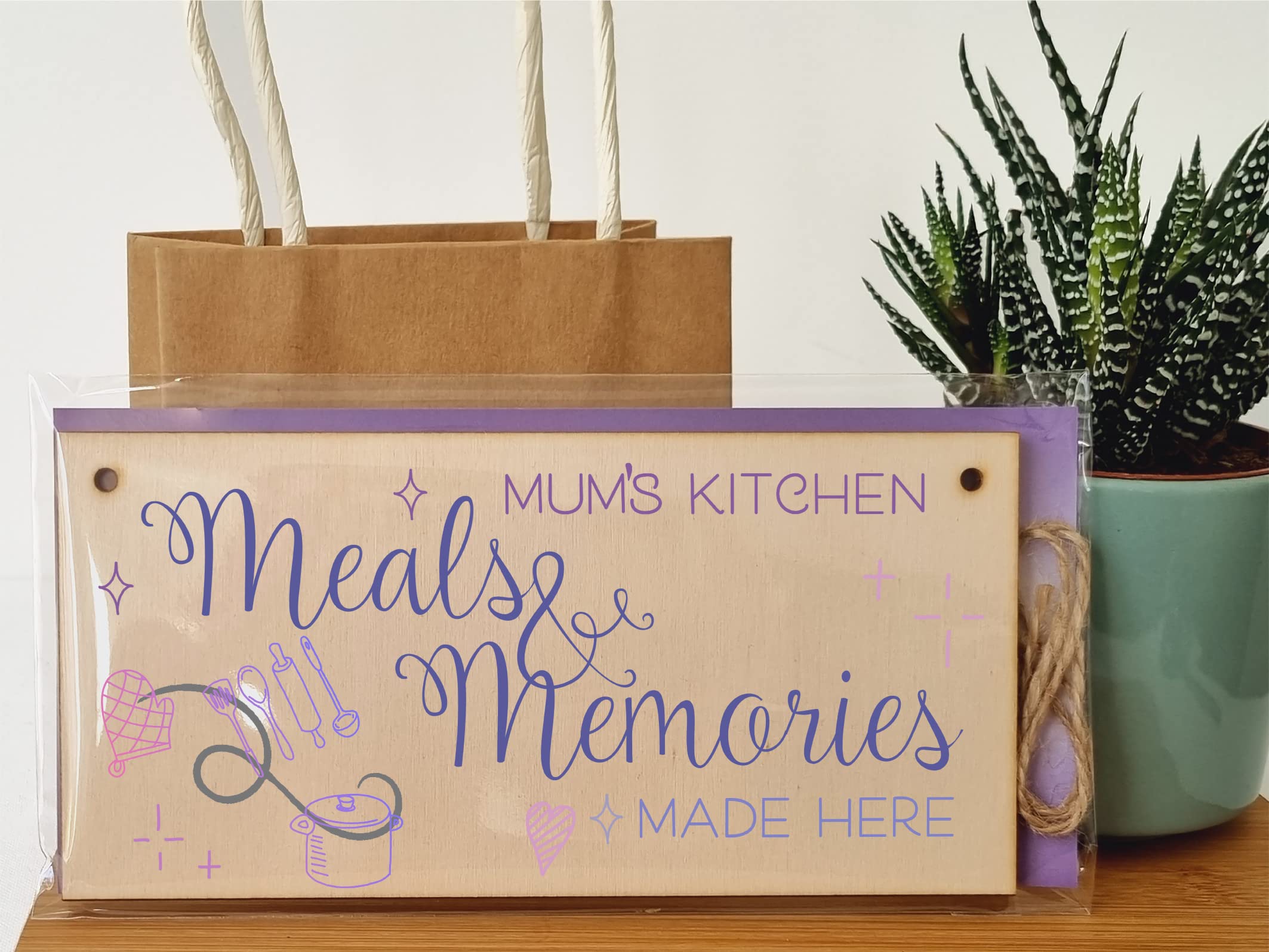 The Plum Penguin Handmade Wooden Hanging Wall Plaque Mums Kitchen Meals and Memories Sentimental Gift Sign Mother's Day