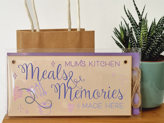 The Plum Penguin Handmade Wooden Hanging Wall Plaque Mums Kitchen Meals and Memories Sentimental Gift Sign Mother's Day